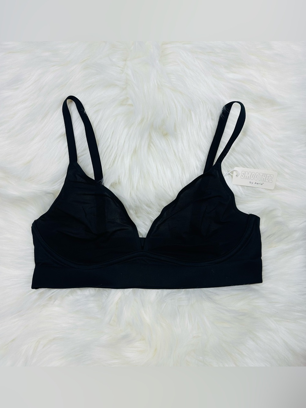 aerie SMOOTHEZ Black Wireless Mesh Bralette with Adjustable Straps